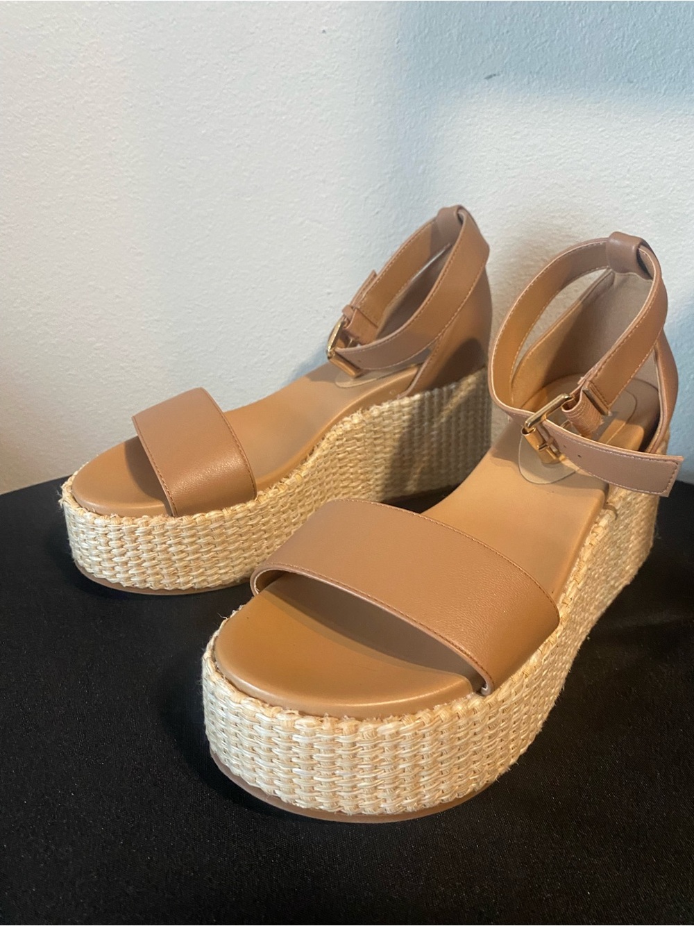 DV Tan Woven Platform Espadrille Sandals with Ankle Straps